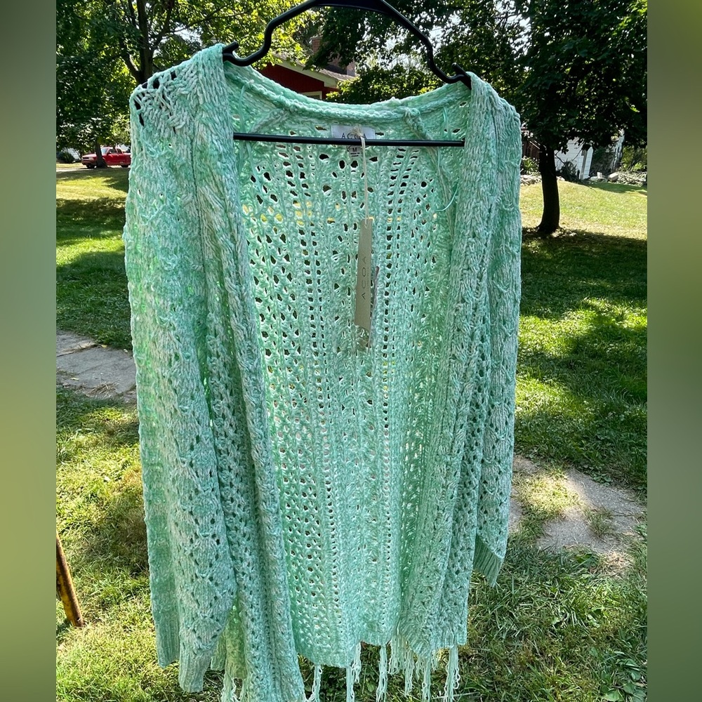 ACOA Collection Mint Tassel Cardigan Medium